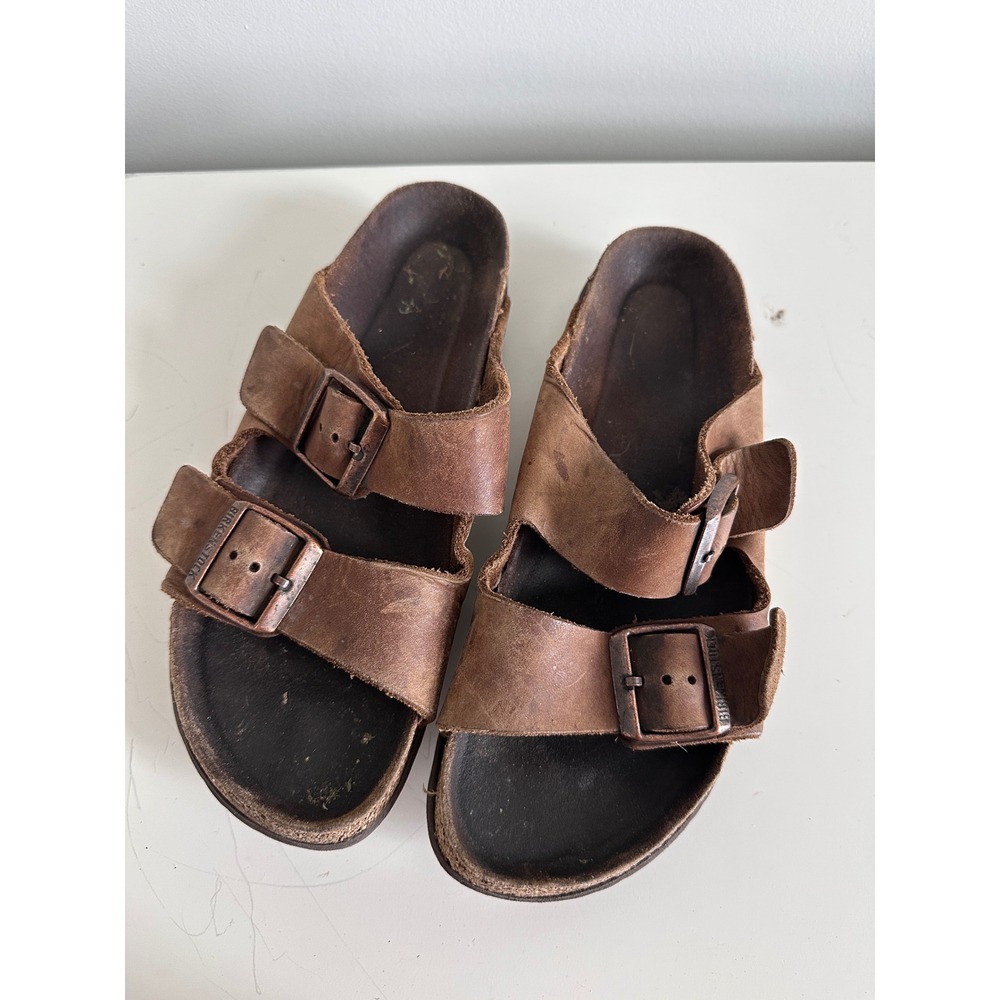 Birkenstock Sandals Unisex 39 Arizona Oiled Leather Tobacco Brown Two Strap